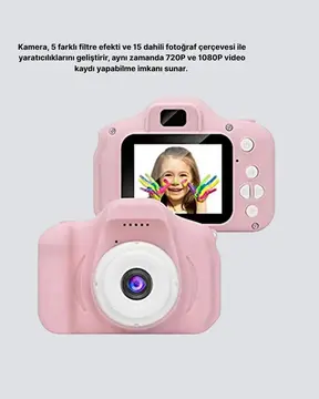 8 Megapiksel Mini Çocuk Kamerası HD Ekranlı Darbeye Dayanıklı ve Şarjlı