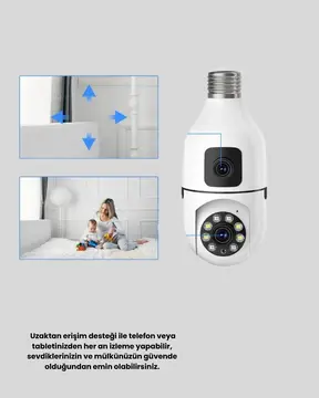 WiFi Ampul Güvenlik Kamerası 1080P Full HD Gece Görüşlü ve Hareket Algılamalı