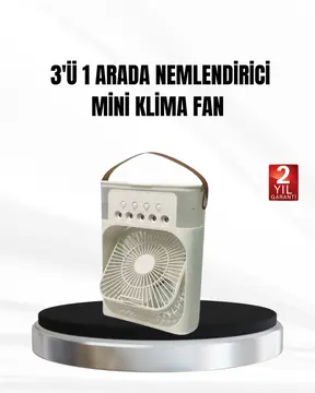 3’ü 1 Arada Mini Klima Fan USB Şarjlı 7 Renk Gece Lambalı ve Nemlendirici