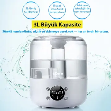 Ezere TH-413 Akıllı Dijital Hava Nemlendirici | 3L Kapasite Dokunmatik Panel Uzaktan Kumanda Sessiz Çalışma