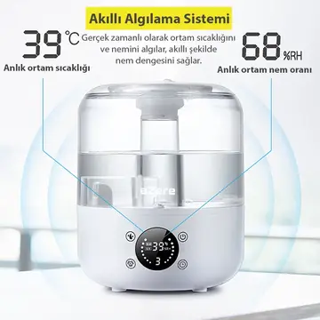 Ezere TH-413 Akıllı Dijital Hava Nemlendirici | 3L Kapasite Dokunmatik Panel Uzaktan Kumanda Sessiz Çalışma