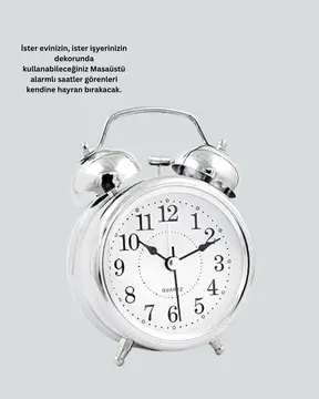 Yuvarlak Gümüş Dekoratif Işıklı Masa Üstü Saat Alarmlı Sessiz Çalışma