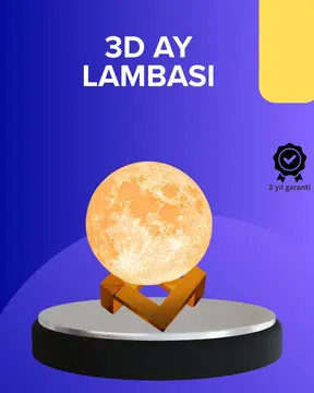 16 Renkli 3D Baskılı Ay Lambası Ahşap Standlı ve Uzaktan Kumandalı