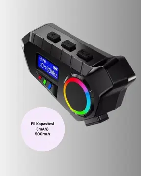 500mAh Bataryalı Bluetooth 5.4  İnterkom LED Ekranlı FM Destekli