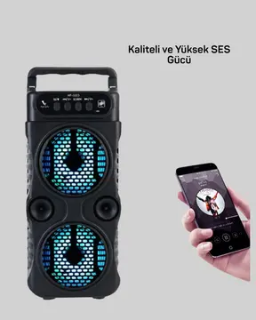 Bluetooth Bağlantılı LED Işıklı Taşınabilir Hoparlör – 1200 mAh Şarjlı FM Radyolu