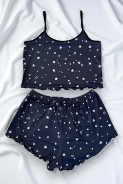 Yıldız Desenli Lacivert Şortlu Pijama Takımı