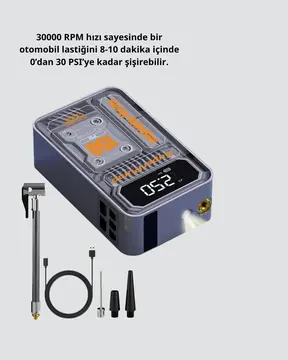 Şarjlı Kablosuz Hava Pompası – 150 PSI Basınç LED Ekran ve 6000mAh Batarya