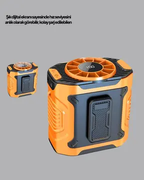 Dijital Ekranlı Turbo Mini Fan – 3 Kademeli Hız Sessiz Çalışma ve Type-C Şarj