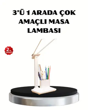 Kalemlik ve Telefon Standlı Masa Lambası – Kısılabilir LED Işık Göz Dostu Tasarım