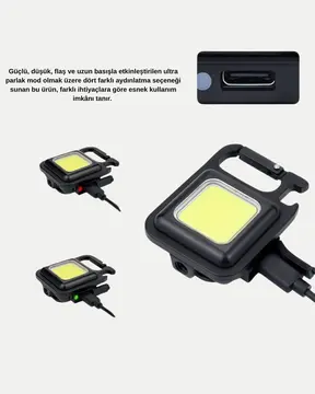 LED Mini Anahtarlık Fener – 1000 Lümen Güçlü Işık ve USB Type-C Şarjlı