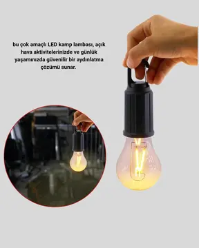 Taşınabilir Şarjlı LED Kamp Lambası – Type-C Girişli ve Kancalı Tasarım