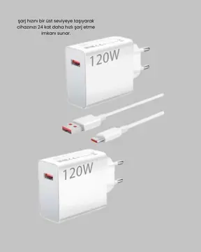 120W Ultra Hızlı Şarj Adaptörü USB-C Destekli Güçlü Şarj Teknolojisi