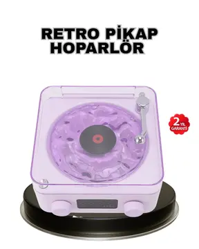 Projektör Işıklı Retro Hoparlör Bluetooth AUX USB Hafıza Kartlı 360° Sesli Şarjlı