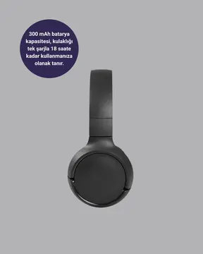 Bluetooth 5.0 Siyah Kablosuz Kulaklık 18 Saat Batarya Katlanabilir Tasarım