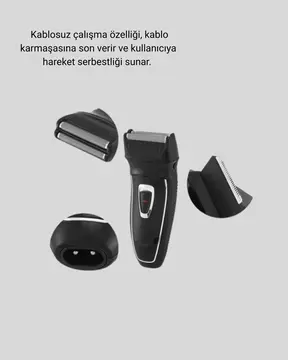 Erkek Tıraş Makinesi Kablosuz Kuru Tıraş Folyo Başlık Yıkanabilir Gövde