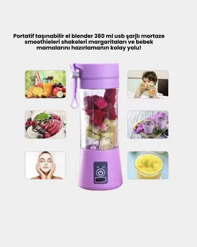 Taşınabilir USB Şarjlı Mini Smoothie Blender 380ml Çelik Bıçaklı Portatif