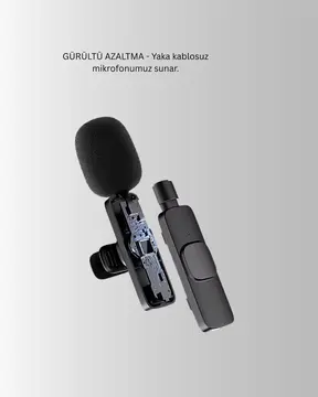 Çift Mikrofonlu Kablosuz Kayıt Seti iPhone Uyumlu Mini Mikrofon