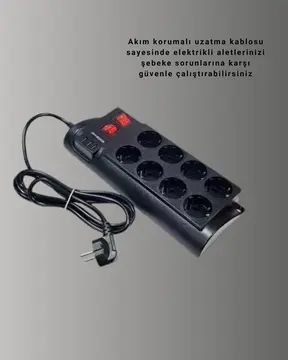 Akım Korumalı 8’li Priz 3 USB’li Uzatma Kablosu Isıya Dayanıklı 2 Metre