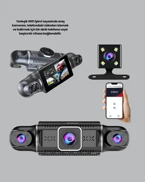 GPS’li 4 Kameralı Araç İç Dış Kayıt Sistemi 1080P WiFi Destekli