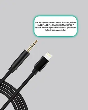 Lightning Girişli Cihazlar İçin 3.5mm Aux Ses Kablo Dönüştürücü 1M