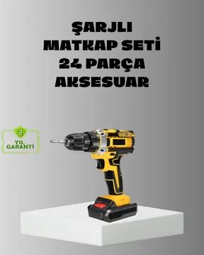 Şarjlı Darbeli Matkap Seti – 2 Bataryalı 24W Güç 24 Parça Aksesuar LED Işıklı