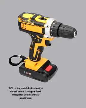 24 Parça Çift Bataryalı Akülü Darbeli Matkap – Güçlü Motor Metal Dişli LED Işıklı