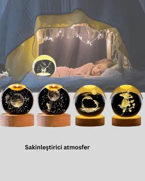 USB Bağlantılı Geyik Temalı Kristal Küre Premium Masa Gece Lambası