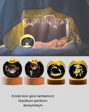 LED Işıklı Yunus Küre Ahşap Standlı Modern Dekoratif Aksesuar
