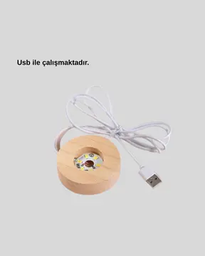 Kristal Gezegen Küre Ahşap Tabanlı USB Işıklı Gece Lambası