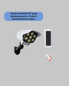 Güneş Enerjili Kamera Görünümlü Hareket Sensörlü LED Duvar Lambası Uzaktan Kumandalı
