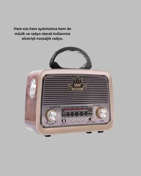 Eskitme Tasarımlı Ahşap Bluetooth Radyo LED Aydınlatmalı