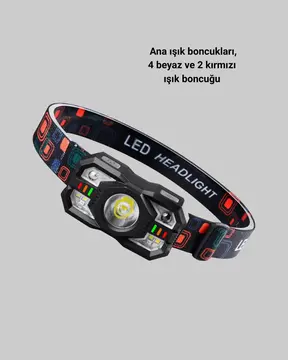 Sensörlü LED Kafa Lambası Kırmızı Beyaz Işık Ayarlanabilir