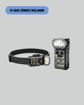 3’ü 1 Arada LED Far Şarj Edilebilir Sensörlü Manyetik 10 Saat Kullanım