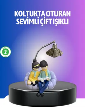 Kitap Okuyan Çift Figürlü Gece Lambası Romantik Dekoratif Masa Lambası
