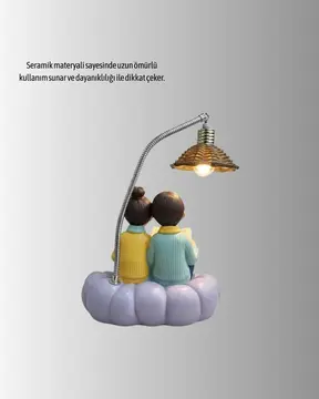 Kitap Okuyan Çift Figürlü Gece Lambası Romantik Dekoratif Masa Lambası