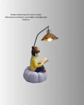 Kitap Okuyan Çift Figürlü Gece Lambası Romantik Dekoratif Masa Lambası