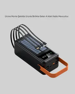 Powerbank Solar Fenerli Çoklu Kablolu Taşınabilir Şarj Aleti