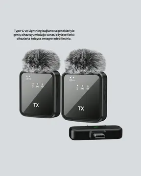 2in1 Kablosuz Yaka Mikrofonu iOS ve Android Uyumlu