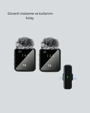 Canlı Yayın ve Video Çekimleri İçin Çiftli Kablosuz Yaka Mikrofon
