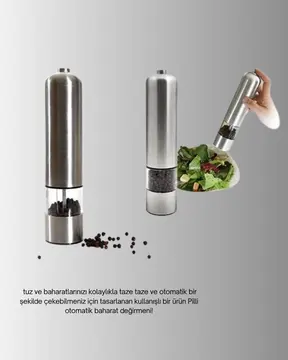 Pilli Baharat Değirmeni Karabiber Tuz ve Baharat Öğütücü