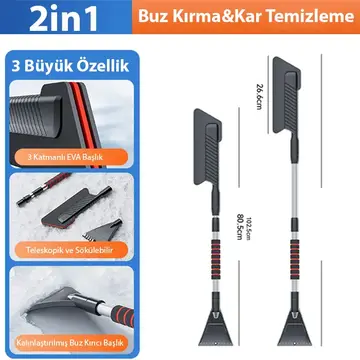 ALLY Araba Kar Fırçası Kar Küreği Teleskopik Döndürülebilir Araç Kar Fırçası