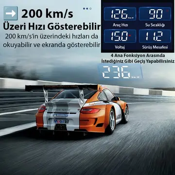 ALLY M3 HUD OBD2 Head-Up Display Dijital Hız Göstergesi E-OBD ve GPS Destekli OBD Arayüzlü - Alarmlı Ön Cam Ekran Projektör