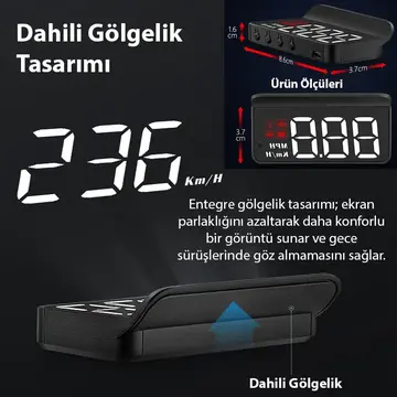 ALLY M3 HUD OBD2 Head-Up Display Dijital Hız Göstergesi E-OBD ve GPS Destekli OBD Arayüzlü - Alarmlı Ön Cam Ekran Projektör