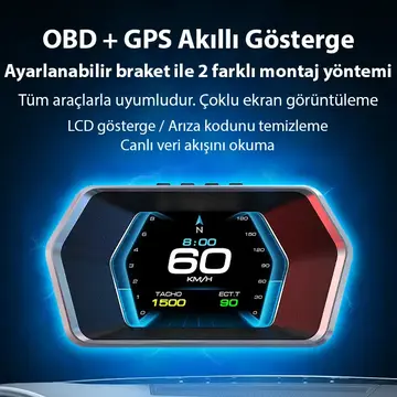 Ally P17 HUD OBD2 & GPS Çift Sistemli Araç Bilgisayarı | Dijital Kilometre Su ve Yağ Sıcaklığı Ölçer Hız & Alarm Göstergeli Oto Elektroniği