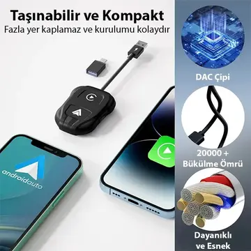 Ally iPhone-Android Kablosuz Carplay 5ghz Adaptör Çevirici -Youtube Netflix Tiktok Video Yansıtıcı