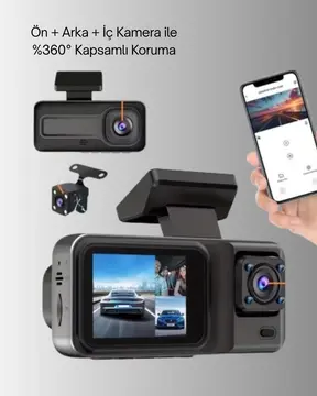 360° Kapsama Sahip Full HD Araç Kamerası 3’lü Kayıt Gece Görüşlü DashCam