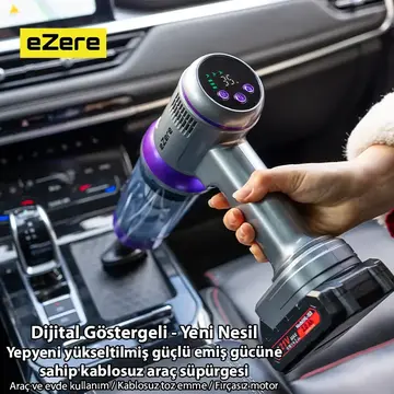 Ezere Powerstorm Kablosuz El Süpürgesi 20000Pa Çekim Gücü 3 Kademeli HEPA Filtre 21V 2.0Ah Batarya