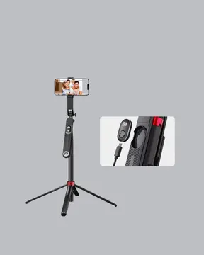 Vlog ve Canlı Yayın İçin Çift Yaka Mikrofonu ve Tripodlu Selfie Çubuğu Seti