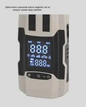 Araç Akü Takviye Cihazı ve Lastik Şişirme Pompası 12.000 mAh