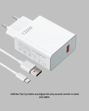 120 Watt Güçlü Hızlı Şarj Adaptörü Huawei P30 P40 Mate 20 Pro Uyumlu